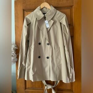 NWT Ann Taylor Short Trench Double Breasted Trench Coat Jacket Beige Sz L